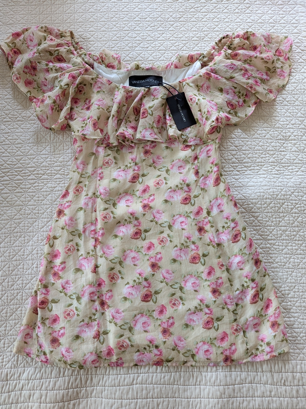 Vanessa Mooney Cream Dress with Pink Rose Print